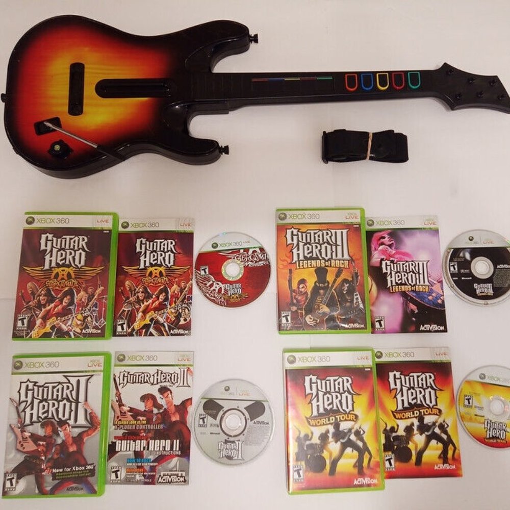 Guitar Hero World Tour Wireless Sunburst Controller Xbox 360 4 Games Bundle